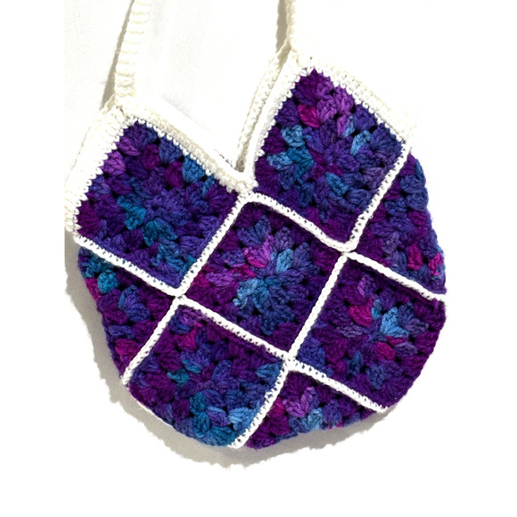 Handmade Handbags - Vintage Crochet Granny Squares Purple & Blue Flowers HandBag purse hippie boho